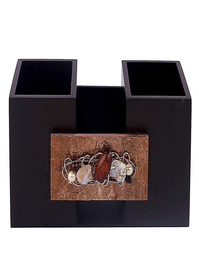COCKTAIL Wooden 2 in 1 Cutlery Holder Spoon Stand (Brown/Copper) | Rack for Spoons, Forks, Napkins, Tissue Paper Storage Box- 3 Sections | Flatware Caddy | Stylish Cutlery Holder for Dining Table - Image 3